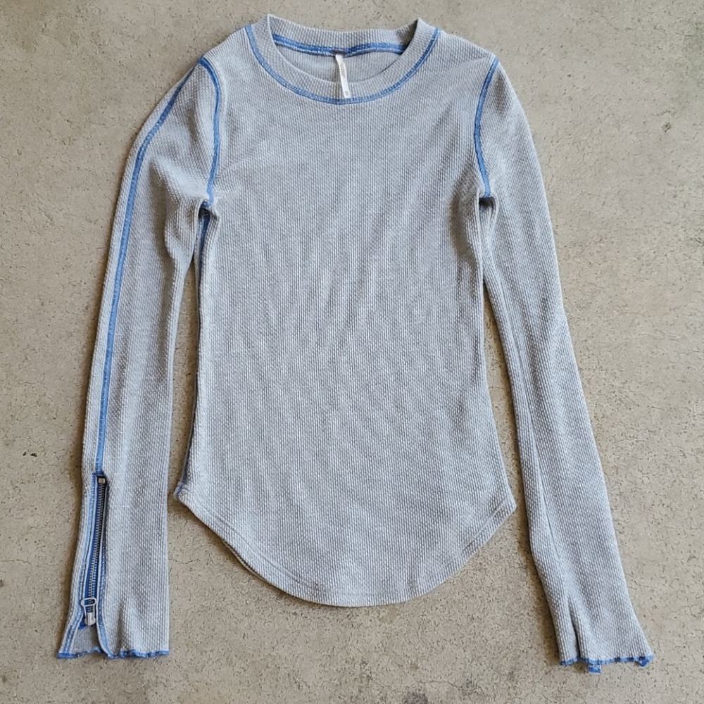 SOLDFree People Zip to it gray blue zipper thermal - Picture 6 of 10